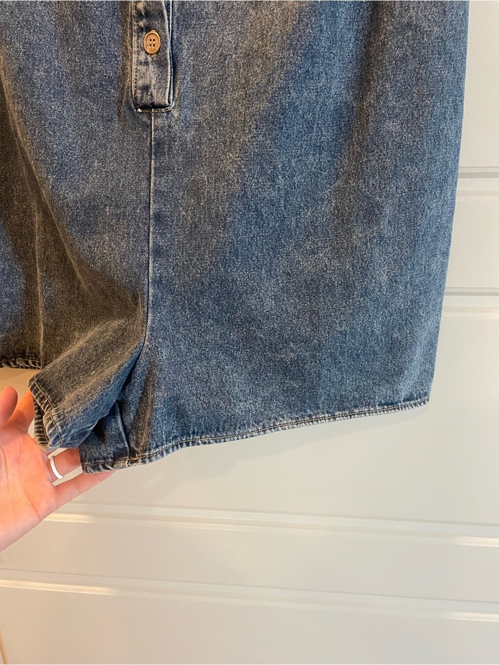 Le Lis Dark Denim Short Romper with Peter Pan Collar - Picture 6 of 7